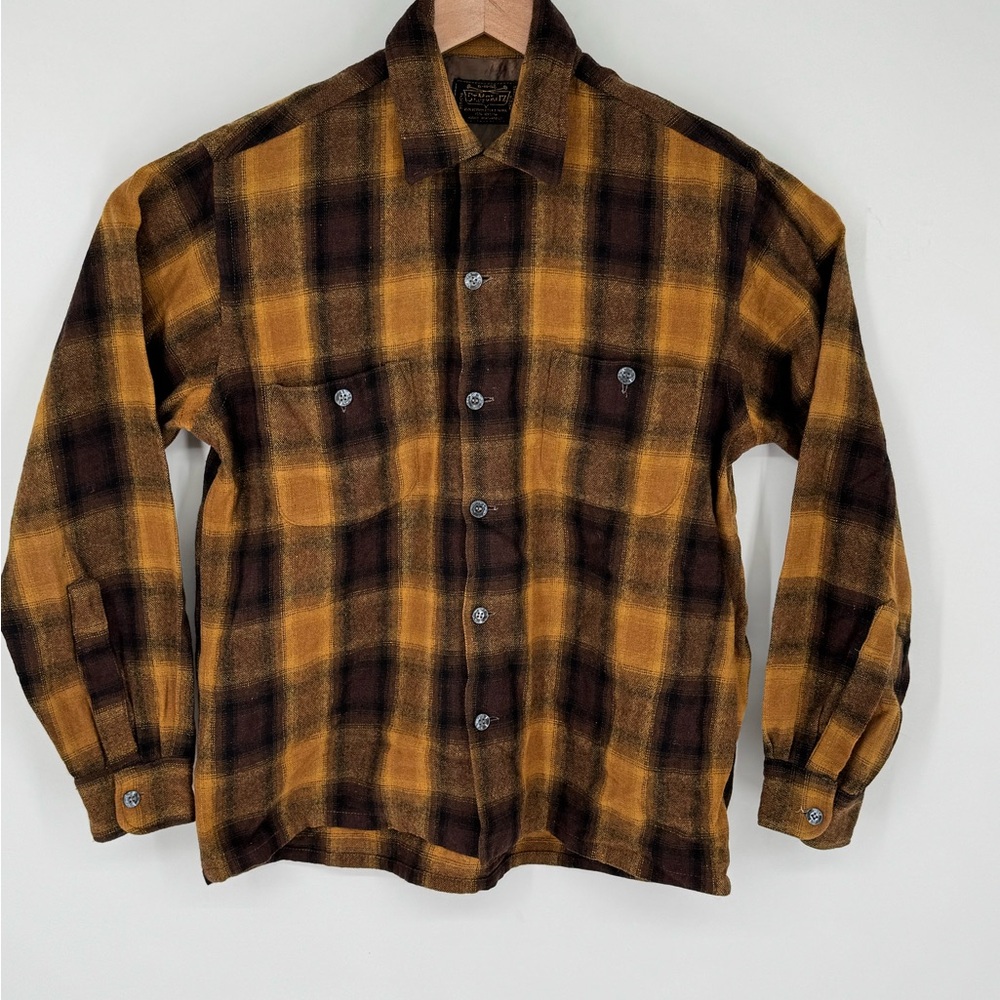 VTG St Moritz Men’s Wool Blend Plaid Loop Collar Pocket Shirt Long Sleeve Med E8